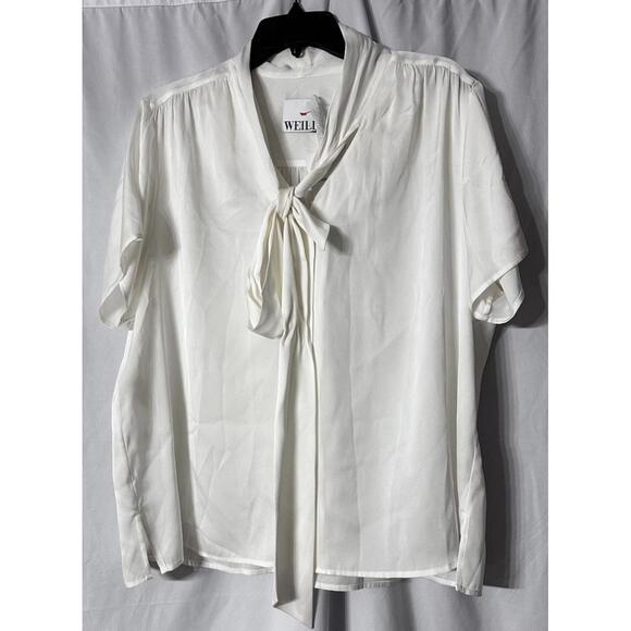 NWT Weill Paris Womens Silk Blend Short Sleeve Monroe Ecru‎ Blouse Shirt Size 4